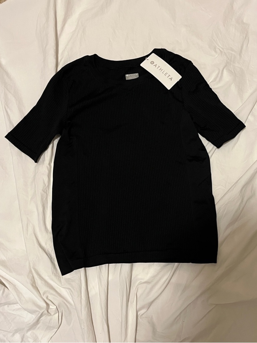 Athleta Black Ribbed Short Sleeve Tee